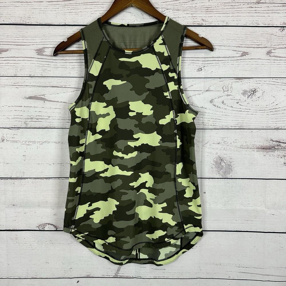 Lululemon Tank Womens 8 Green‎ Camo Stretch Breathable Active Mesh